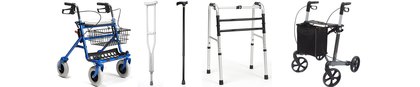 Gehilfen Lauyoutbild Seitenkopf verschiedene Gehhilfen