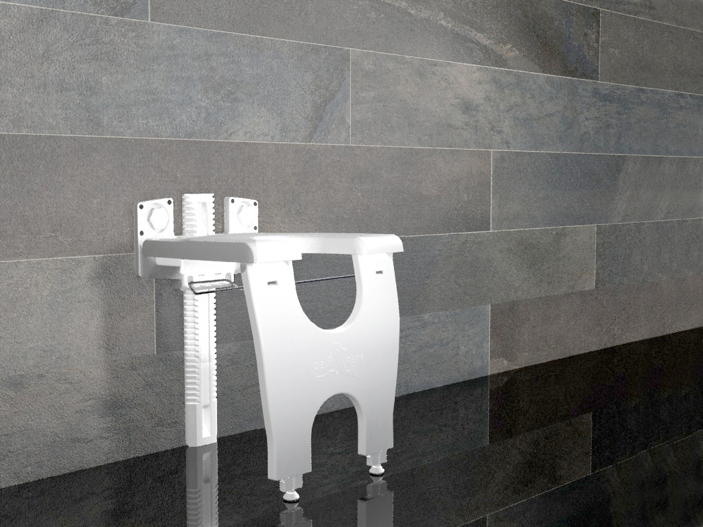 Duschsitz ausgeklappt Dusche mit ausgeklapptem Duschsitz